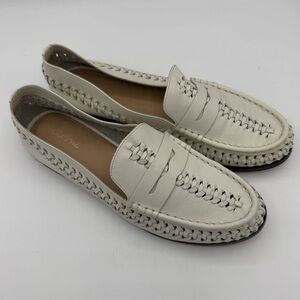 Anthropologie Anthro Pilcro Huarache Woven Leather Loafers White Black Size 10